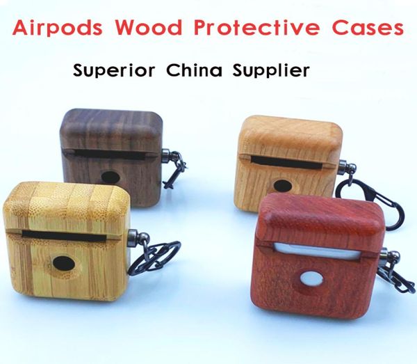 Новая продажа деревянных аэропонов для яблочных беспроводных наушников деревянная крышка Airpod Защитный деревянный корпус Factory6194435