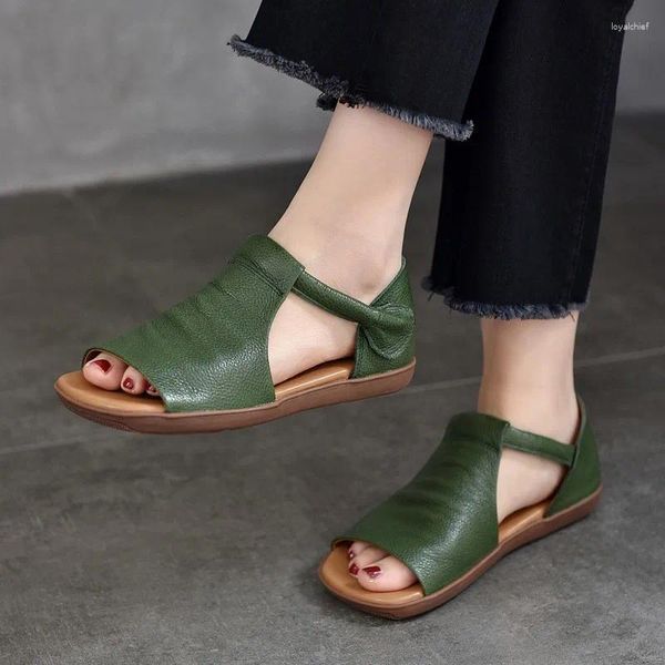 Sandálias johnature peep thue planing 2024 verão retro couro genuíno confortável solo solo versátil sapatos femininos