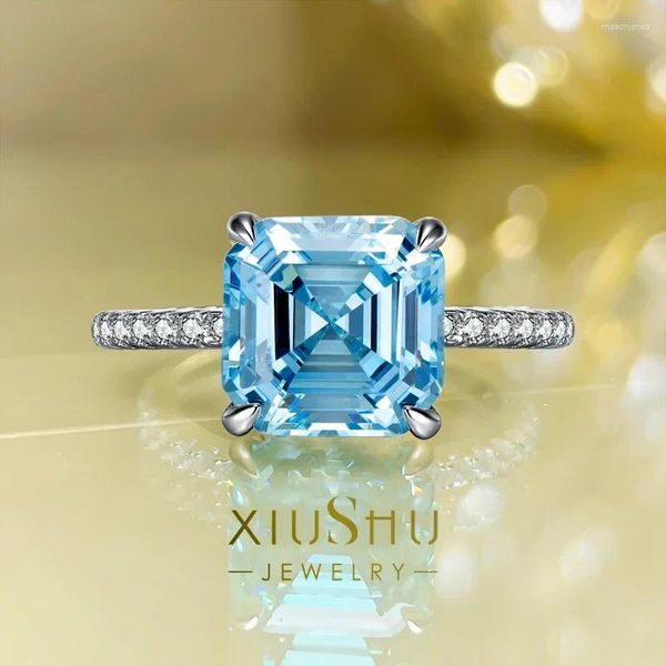 Anéis de cluster desejam 4 pagode cortado azul -mar azul anel de tesouro Luz de luxo sutil sutil requintado de alto grau vento frio 925 prata esterlina