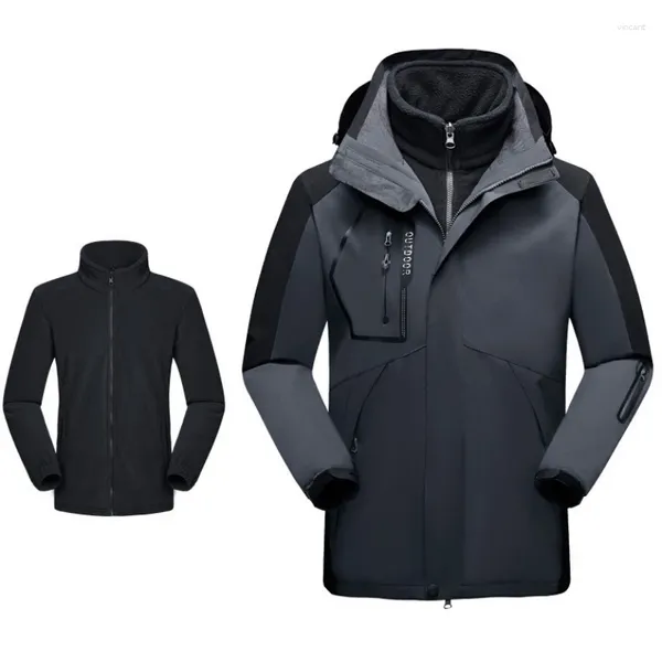 Giacche da uomo inverno caldo due pezzi set di 3 in 1 giacca impermeabile uomo casual fodera in pile traspirante cappotto con cappuccio da sci a vento