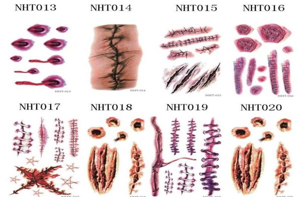 Хэллоуин -зомби шрамы татуировок наклейка фальшивая кусочка кровавая макияж.