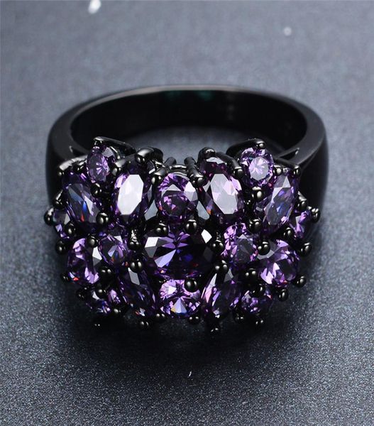 Pequenos anéis de flores de estrela de zircão de zircão roxo oval para homens homens vintage preto ouro multicolor stone anel feminino jóias de casamento5559344