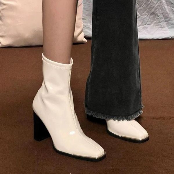 Stiefel High Heel Damen 2024 Herbst Winter komfortable dicke Damen Knöchel Stilvoller Quadratzehen Moderne Zapatos