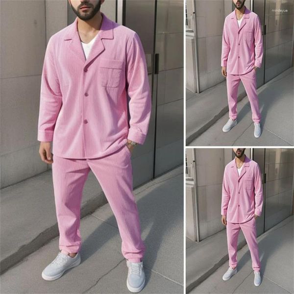 Herren Tracksuits Pink Cord -Anzug Männer Solid lässig Outfit