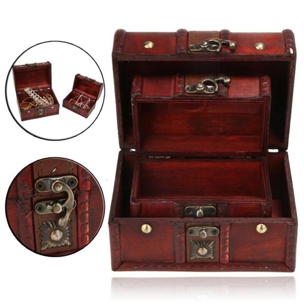 2pcs Vintage Wooden Hülle Schmuck Aufbewahrung kleiner Schatzkisten Holzkiste Home Storage Boxes 2103158052215