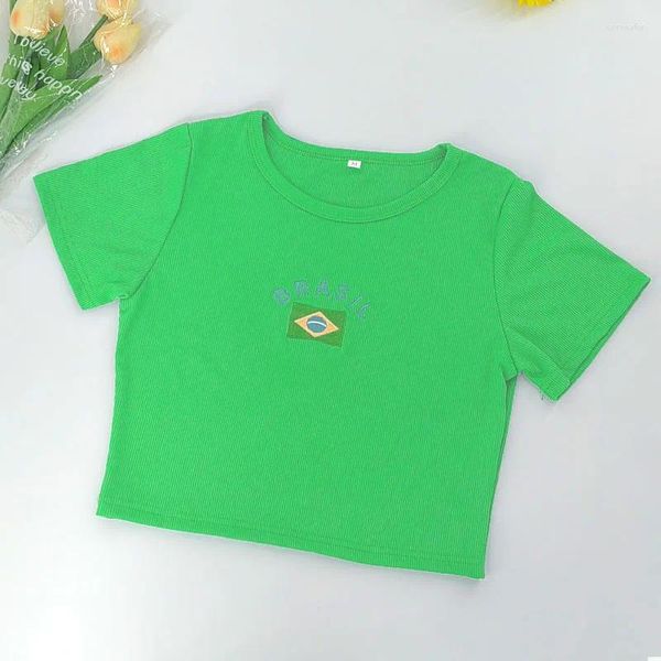 Magliette per camicie da donna tops y2k high street t-shirt a maniche corta per 2024 magliette verdi in moda brasile stampato estivo magliette casual