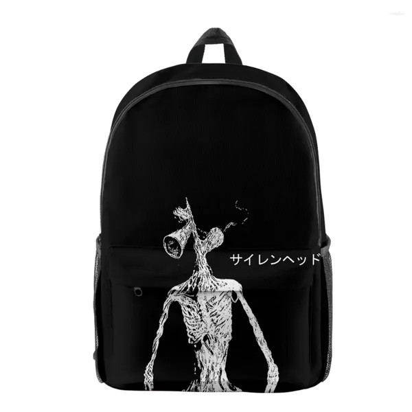 Backpack Harajuku Horror Creepypasta Sirene Chefe do Livro de Livro de Backpacks 3D Imprimir Oxford Waterproof Boys/Girls Travel