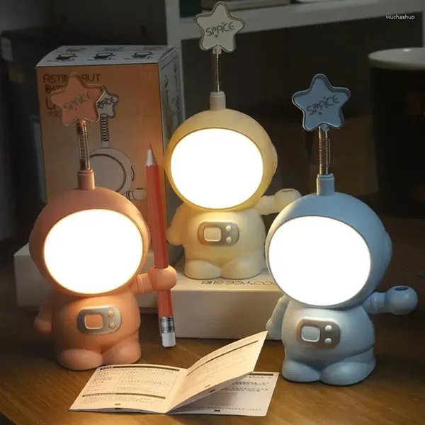 Lâmpadas de mesa astronauta Usb Night Light Creative Charging Pen Holder 6 Color Dimmable for Student Desk Lamp Universal Olhe Proteção