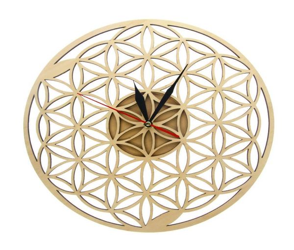 Blume des Lebens Kreuzungsringe Geometrische Holzwanduhr Heilige Geometrie Lasergeschnitten Uhr Uhr Hauerwarming Geschenke Zimmer Dekor Y2009222267