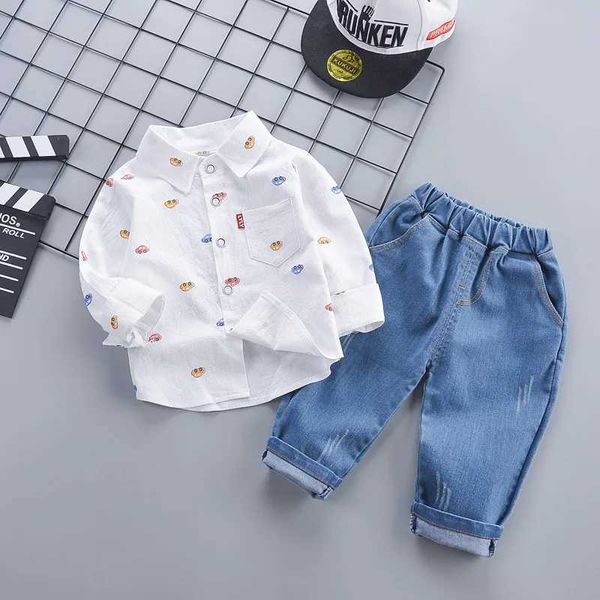 Roupas conjuntos de roupas novas roupas de meninos terno de primavera de outono infantil roupas infantis camisa jeans 2pcs/sets Toddler Casual Casual Fants Tracksuits