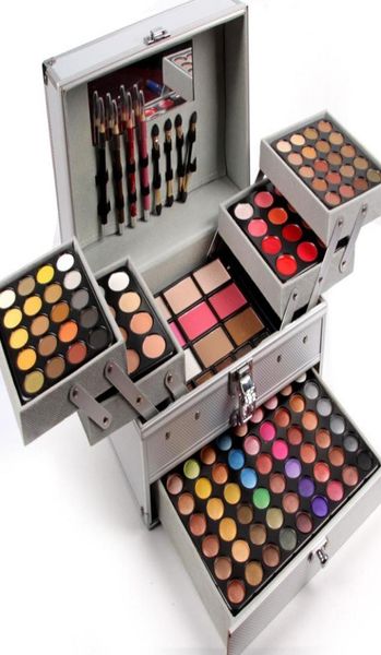 Casella del set di trucco professionale intero Miss Rose in alluminio tre strati glitter ombretto rilp blush di lucidala per trucco 8578914