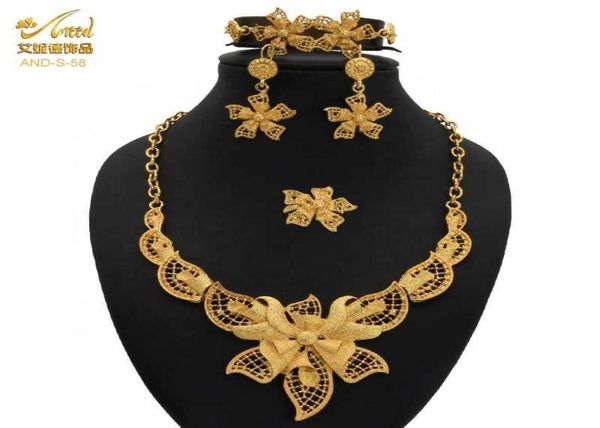 Jewlery aniid Set di gioielli di fiori oro nigeriano per donna bracciale indiane gioielli etiopi collana da sposa e orecchini H9503702