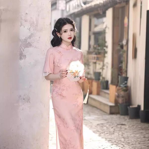 Этническая одежда Старая Шанхай Чеонгсам 2024 Лето Винтажный китайский стиль молодая леди длинная вечерняя вечеринка Qipao Girls Daily Costum vestidos