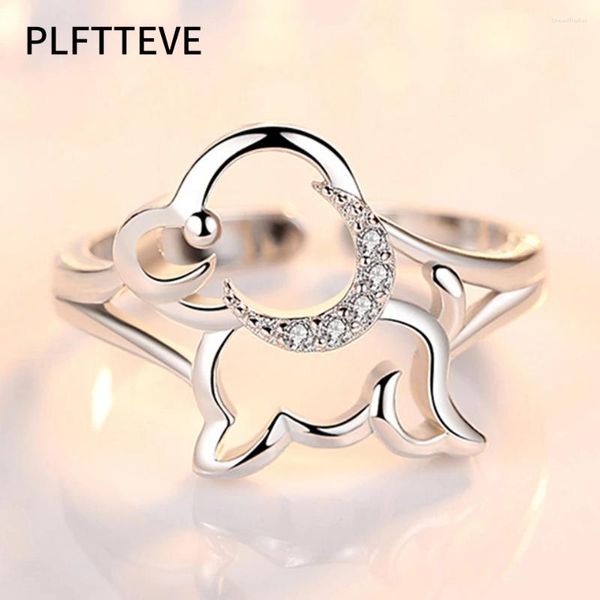 Кластерные кольца циркон собака для женщин любовник серебряный цвет открытое животное кольцо животных женское обручальное свадебная вечеринка модные ювелирные украшения