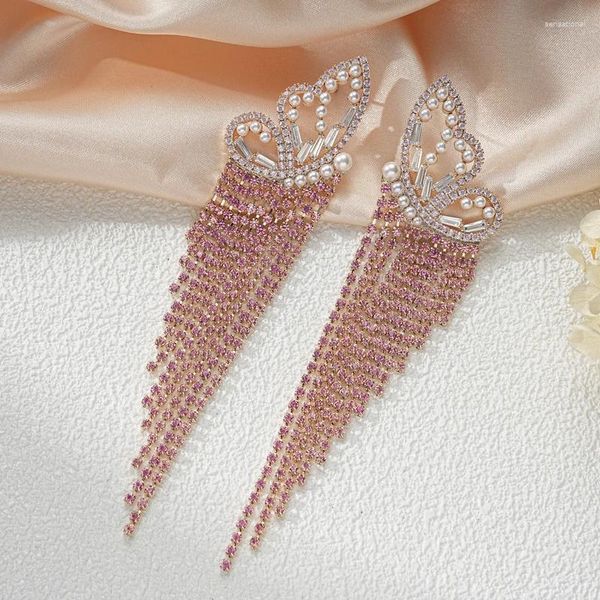 Dangle Ohrringe Senyu Mode Hochzeit lang Quaste Hochqualität gepflasterte Kubikzirkonia Perlenflügel Schmetterling Schmuck Luxusparty