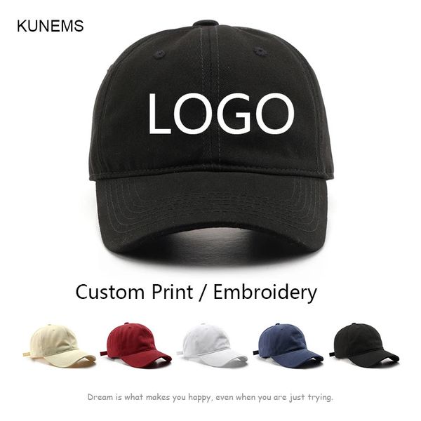 Kunems Custom Cotton Baseball Cap para mulheres e homens Print Print Sun Hat Hat Custom Bordery Text Design Trucker Mesh Hat Unisex 240423