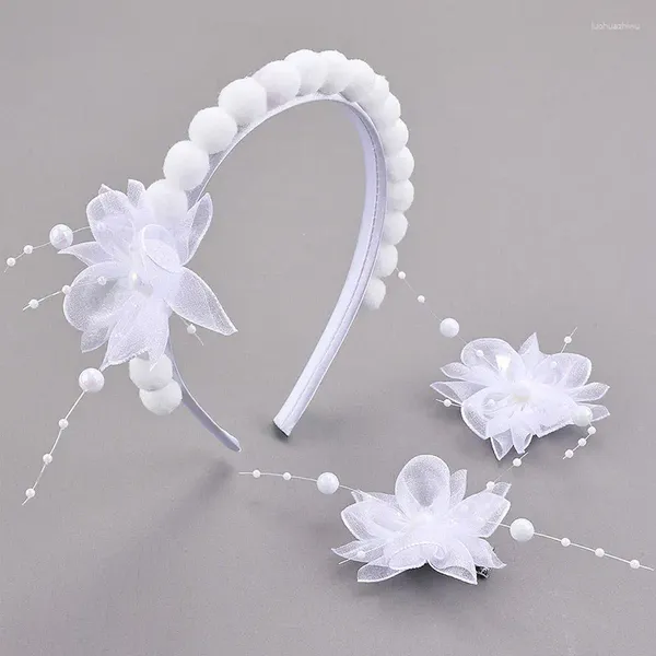 Haarzubehör 3pcs Chiffon Butterfly Clips für Mädchen Perlen Pompon Stirnbänder Kinderparty Diy Hoop Barrettes Set Set