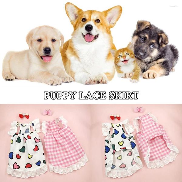 Vestidos de vestidos de cachorro Princesa estilo saia de animais de estimação amor impressão xadrez e respirável roupas doces para gatos acessórios para cães pequenos