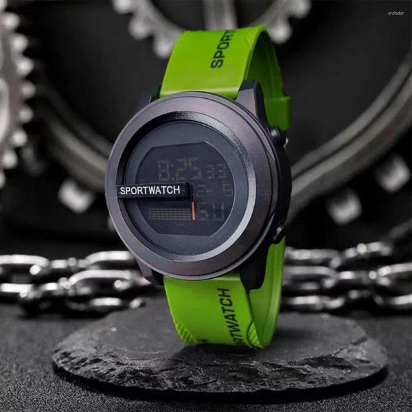 Relógios de pulseira de pulso Strap Digital Watch com design de discagem redonda Tecnologia de ciências à prova d'água masculina