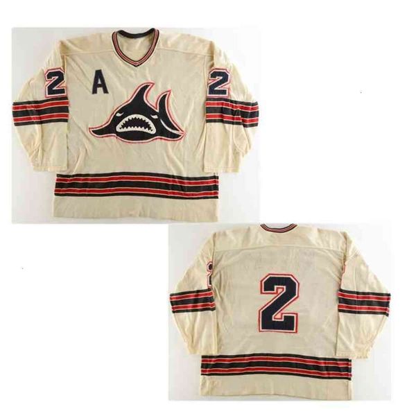 Ceocustom Vintage Men 1972-74 Jim Watson Wha Los Angeles Sharks Game indossato Jersey Ron Garwasiuk Jim Niekamp di alta qualità