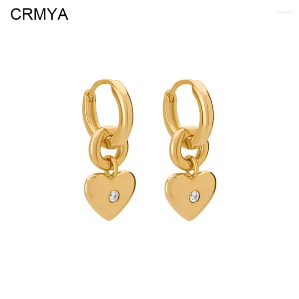 Orecchini a pennello Crmya Oro Pieno placcato per donne Casualmente Cz Zircon Female Piercing Heart 2024 Gioielli all'ingrosso