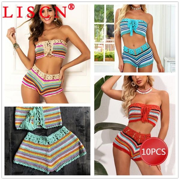 Swimwear femminile 10 articoli all'ingrosso per boutique Bikini Set 2024 Beach Y2K Banda a maglia a maglia Outfit da donna Outfit Wrap Short