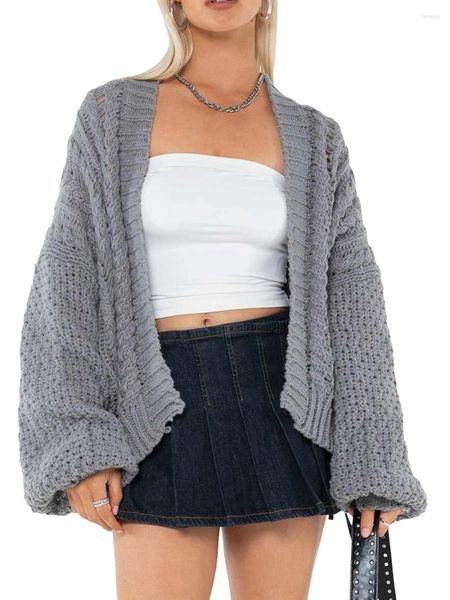 Women's Knits Women Fashion Colore Solido Giorni di grandi dimensioni Vestite estetiche Cardigan Grey Magile V Neck Crop Crop