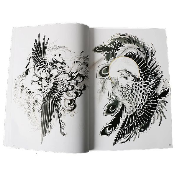 68 Seiten A4 Tattoo Book Manuskript Design Tier Drachen Eagle Tiger Tintenfisch Diamant Bag Arm Sprühgeschwimmungsvermögen traditionelles Muster 240423