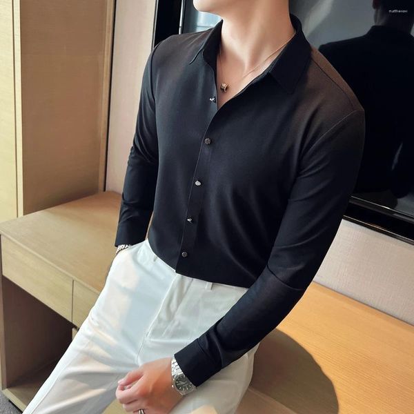 Camicie casual maschile 2024 Prodotto elegante camicie di business di cotone puro/abito in fit maschile in fitta per manica lunga camicetta/top per il tempo libero Y174