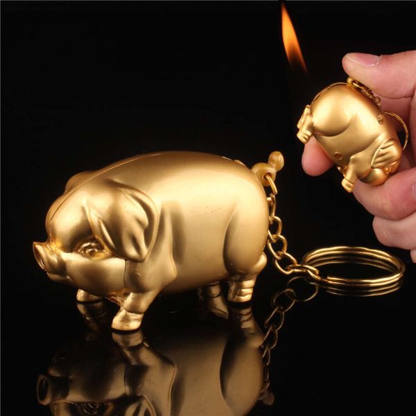Großhandel neue kreative kleine Schweinchenstrahl leichter Butan Gold Schwein feuer helles mini lustiger piggy ohne Gasfenster