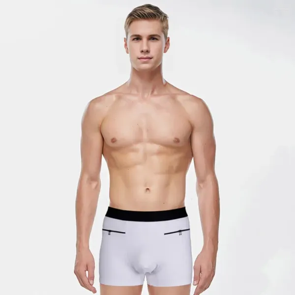 Underpants Männer Unterwäsche atmungsaktive Boxer hohe Taille mit doppelten Taschen Reißverschluss für bequemes U-Convex-Design