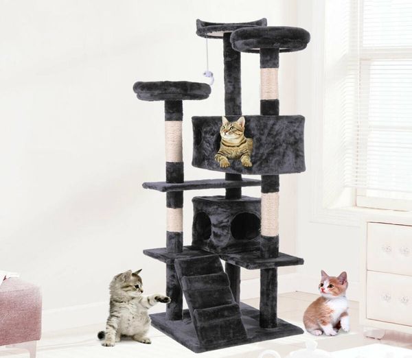 60 Quot Cat Tree Tower Condo Furniture Charning Post Pet Kitty Play House Black2910265