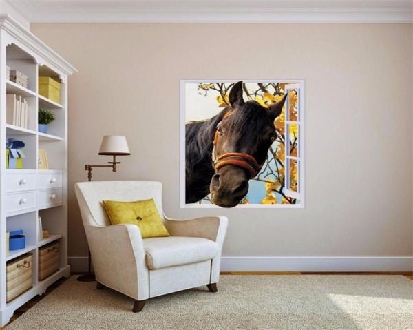 Cavallo 3D fuori dalla finestra Decallo della parete Arte poo impermeabile sfondo rimovibile Foresta Murale adesivo per la casa in vinile T204452664