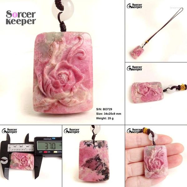 Collane a sospensione fiore intagliato vera rodonite naturale rhodonite jasper pietra fortunato perle amulet collana per donne uomini fascino della moda gioielli BO388