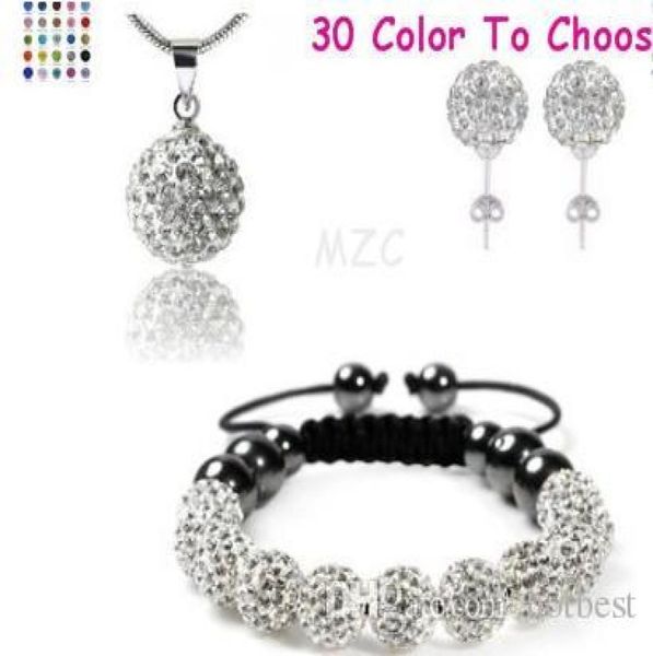 New Style10mm weißer billiger Ton Disco -Ball Perlen Armreifen Slae Crystal Shamballa Armband Ohrring Halskette Set Frauen Schmuck 7869517