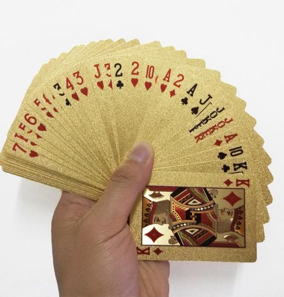24K Altın Oyun Kartları Poker Oyunu Güverte Altın Folyo Poker Seti Plastik Sihirli Kart Su Geçirmez Kartlar Sihirli NY0868195157