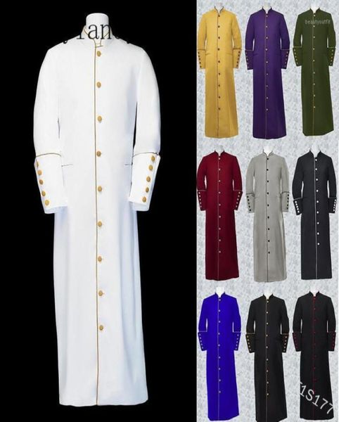 Mandylandy Church Priest Giacca di trench di cassock clero Predicatore maschile Stand Liturgical Collar Ministro del seno singolo Ministro Ministro Men9115965