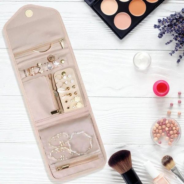 Aufbewahrungstaschen Reisen Schmuck Organizer Roll Faltbarer MINI HAFTSCHAFT MIT RAIPPERED -Tasche für Frauen Kosmetische Nagel Make -up Pinselschachtel