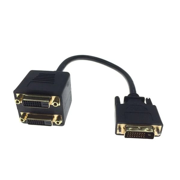 Yeni 1x2 DVI ayırıcı adaptör kablosu 1-DVI Erkek-DVI24+1 HD1080P HDTV için 24K Altın Konektör Projektör PC Laptop DVI adaptör konnektörü için