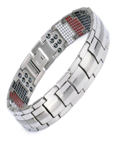 Bracciale magnetico per la salute di Men039 per uomo in argento placcato in titanio Pure in titanio Ione magnetico Germanio Far Infar Red Bracelets Jewe6185069