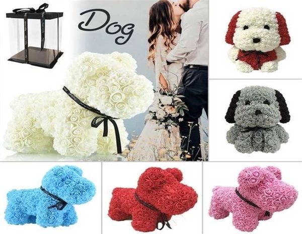 3038cm Artificial Rose Dog Flower Soop Soop Fack Puppy Toy em Box Birthday Party Wedding Decor Gifts For Kids Namorada 2111204616384