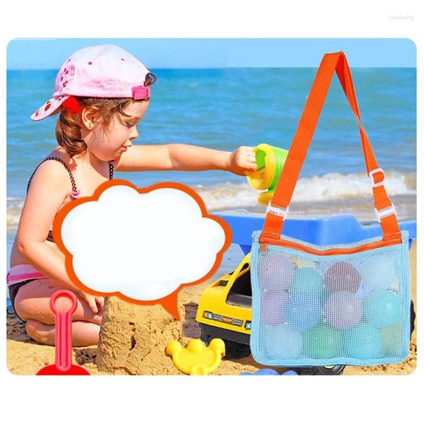 Borse da stoccaggio Mesh Beach Borse per bambini Organizzatore giocattolo con cerniera reti Cinsa a spalla regolabile conchiglia per bambini che raccoglie un secchio rotondo