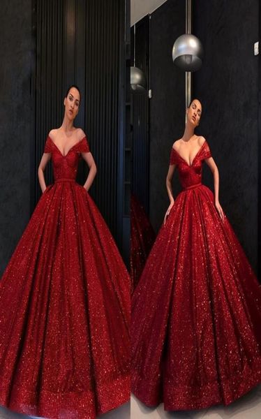 Sparkly Pailletten Wein Red Evening Quinceanera Kleider Ballkleid gegen Halskappe kurze Ärmeln mit Taschen Geburtstagsfeier Prom Formal D9832653