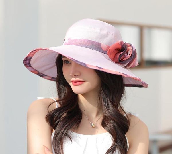 Cappelli larghi eleganti cappello da sole per donne estate grandi signore fiore di moda pescatore antiuv travel beach 20221220447