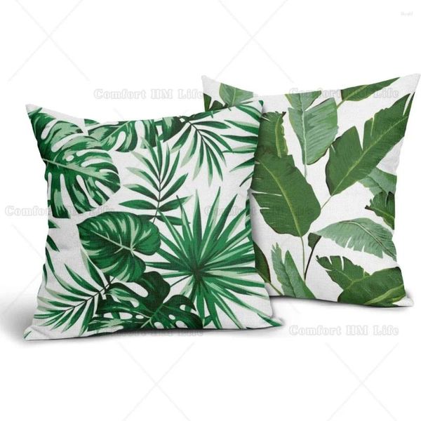 Travesseiro Tropical Palm Leaf Throw Capas de 2 folhas verdes de folhas de bananeira estampe