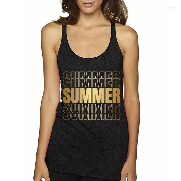 Frauen Tanks Frau Kleidung Sommer Golden gelb Muster gedruckt Urlaub Casual Tops Racerback Tanktop Holiday Jugendliche Kleidung