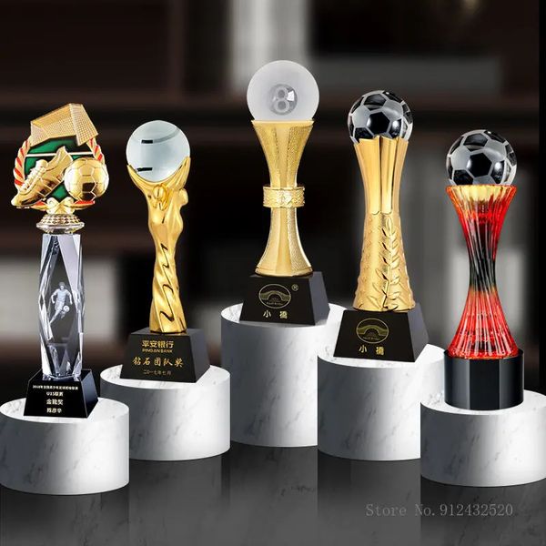 Troféus de cristal personalizados Competições de esportes de basquete de futebol de vôlei de beisebol Tênis Tennis Tennis Tennis Metal Trophies 240428