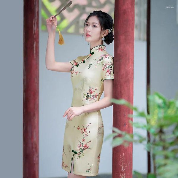 Roupas étnicas YourQipao verão 2024 Diário curto Jovens garotas melhoradas Cheongsam estilo chinês Vestido de noite de noite qipao para mulheres