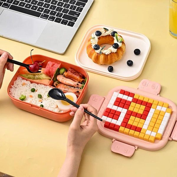 Tischgeschirr 1pc Mode Building Block Lunchkinokintenarbeiter hohe Erscheinungsbühne mit großer Kapazität tragbarer Heizung Bento