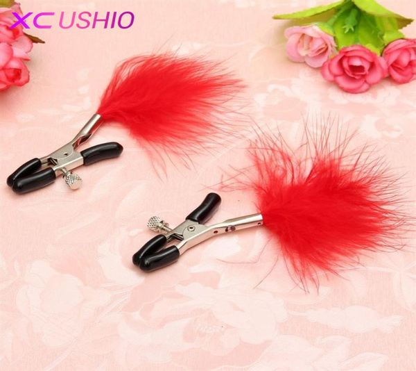 Feather Nipple Mercone che flirtano giocattoli per capezzoli sexy clip per capezzoli rosso Prodotti di sesso per donne uomini adulti Giochi 07014282329